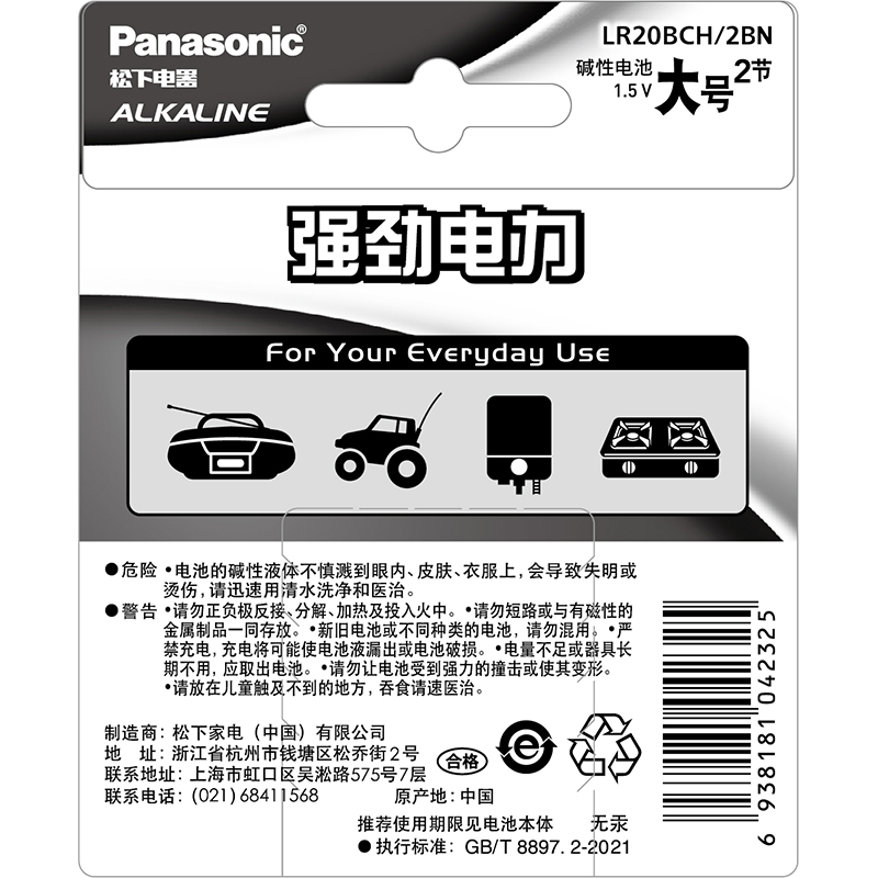 Panasonic Alkaline D Size 2 Pieces Carded Pack